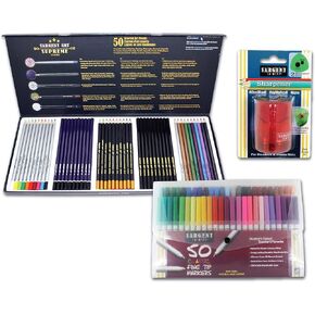 مجموعة فن الرسم واللون 22-0083 من سارجنت آرت مع مبراة أقلام إضافية 101 قطعة من أقلام الرصاص الملونة وأقلام التحديد والمبراة in Kuwait