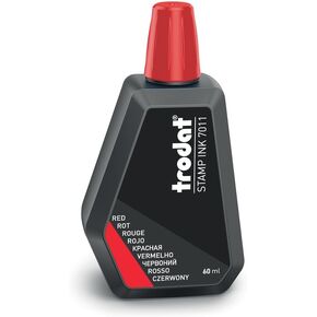 Trodat 7011 60ml Red Ink Bottle for Refilling Pads or Bearings, Water Based Ink for Stamping Documents, Clean and Sharp Footprints, Resealable Cap