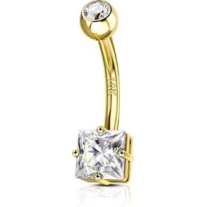 COCHARM 10K Gold Belly Button Rrings, 10K Gold Belly Navel Rings for Women, 14G Gold Belly Navel Piercing Jewelry