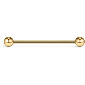 Ruifan 1PC 14 Gauge Industrial Barbell Cartilage Earring Body Piercing Jewelry 1 3/8 Inch(35mm) With Balls - Gold
