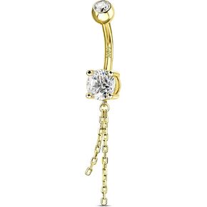 COCHARM 10K Gold Belly Button Rings, 10K Gold Belly Button Ring Dangling, 14G Gold Belly Piercing Jewelry Dangly