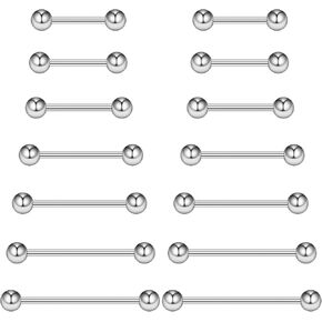 Cisyozi 16G 14G Nipple Piercing Jewelry Tongue Rings Hypoallergenic 316L Surgical Steel Externally Threaded Extra Long Nipple Tongue Barbell Piercings for Women Men 12mm 14mm 16mm 19mm 22mm 28mm 32mm