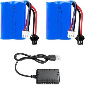 H101 RC Boat Battery 7.4V 1200mAh Li-ion Battery SM2P Plug with 1 to 2 USB Charger Compatible with Most RC Boat RC Cars Trucks Rechargeable Batteries 2PACK