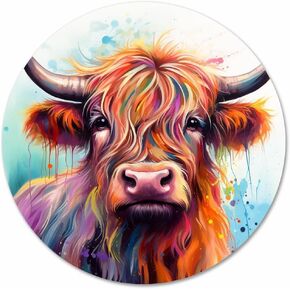 DIY Stamped Cross Stitch Kits Rainbow Highland Cattle for Beginners Easy 11CT Needlepoint Embroidery Counted Cross Stitch Kits Art Craft Wall Decoration and Gift 35x35cm