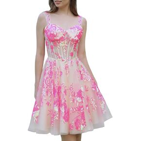 Women's Sequin Tulle Homecoming Dresses for Teens A-Line Short Prom Coktail Party Dress