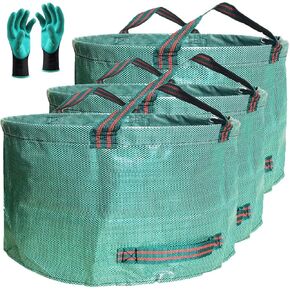 Professional 2-Pack 137 Gallon Lawn Garden Bags (D34, H34 inches) Yard Waste Bags with Coated Gloves, Large Lawn Leaf Bags 4 Handles,Yard Debris Bags,Gardening Clippings Bags,Leaf Container,Trash Bags