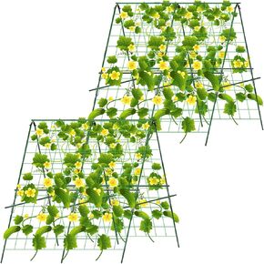 مجموعة تعريشة خيار قابلة للطي مقاس 48 × 48 انش، تعريشة خيار باطار على شكل حرف A لدعم نمو النباتات والخضروات في الحديقة، تناسب الخيار والطماطم والقرع والكوسا والزهور