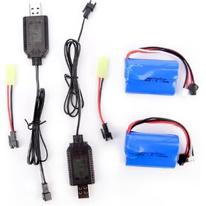 7.4V - HighEfficiency - Li-Ion - 1100mAh - SM-2P - Rechargeable Battery Charger (2 Batteries + 2 Chargers) 8.14-Watt-Hours