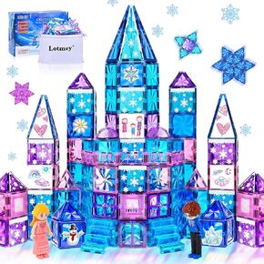 Frozen Castle Magnetic Tiles Set with Magnetic Doodle Kit, Frozen Toys for Girls 3 4-7,8-12, Diamond Magnetic Building Toys Include Stairs Dolls Decals Stickers,3 4 5 6 7 8+ Girls Birthday Xmas Gifts