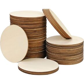 80 Pieces 4 Inch Unfinished Wood Circles Rounds Wooden Cutouts for Crafts, Door Design, Christmas Decorations, Coasters and DIY Home Decor