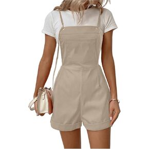 WDIRARA Women's Overall Rompers Wide Leg Jumpsuit Folded Hem Shorts with Pocket
