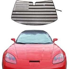 Windshield Sunshade Fit for Chevrolet Corvette C6 2005-2013, Folding Car Sun Shade for Front Window, Auto Sun Protection Visors Blocks UV Rays and Keeps Vehicle Cool (1PCS, American Flag Pattern)