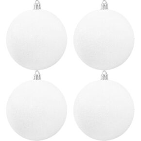 Large 4 in White Glitter Christmas Ornament Balls(4 Pcs),Xmas Sequin Christmas Ball,White Sparkly Hanging Ball Ornament for Tree Home Wedding Party Decor,Winter Theme Tree Decoration