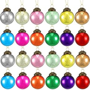 Layhit 24 Pcs Multicolor Mercury Glass Ornaments Vintage Style Glass Ball Ornaments Christmas Mercury Glass Decor for Christmas Tree Decor Wedding Engagement Anniversary Party, 2" Diameter