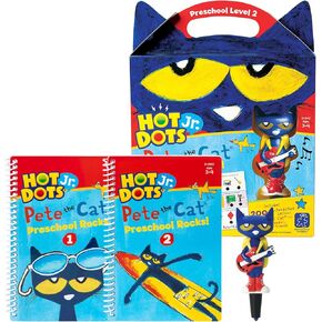 Educational Insights Hot Dots Jr. Pete The Cat - Preschool Rocks Set with Interactive Pen Included, 200+ Multi-Subject Lessons, Homeschool & Preschool Readiness Learning Workbooks, Ages 3+