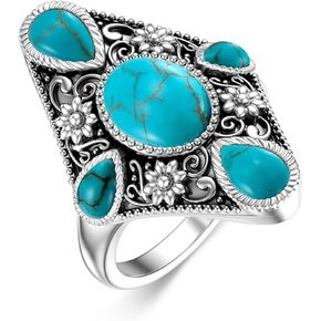 Turquoise Ring 925 Sterling Silver Ring Vintage Natural Turquoise Ring Natural Gemstones Jewelry for Mother Wife Lover Grandmother