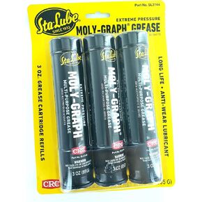 CRC Sta-Lube Moly-Graph Extreme Pressure Multi-Purpose Lithium Grease Cartridge Refills, 3 Each, 3Wt Oz (SL3144)