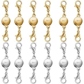 925 Silver and Gold Magnetic Necklace Clasps, Round Necklace Clasp Closures for Jewelry Making,Magnetic Necklace Clasps and Extenders,for Bracelet Necklace and Accessories (6pcs Silver)