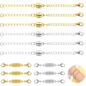 12pcs Magnetic Necklace Clasps, Magnet Necklace Extenders Adjustable Necklace Extender Magnetic Clasps Lobster Necklace Magnetic Clasps and Closures for Bracelet Anklet Jewelry Making