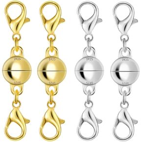 925 Silver Double Lobster Magnetic Necklace Clasps, Magnetic Necklace Clasps and Closures, Double Lobster Clasp Magnetic Jewelry Clasps for Necklaces (4pcs Silver)