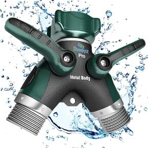 Hose Splitter, 2 Way Heavy Duty, Garden Faucet, Faucet Splitter, Hose y Splitter, Garden Hose y Splitter, Hose Bib Splitter, All Metal, with Shut Off Valve