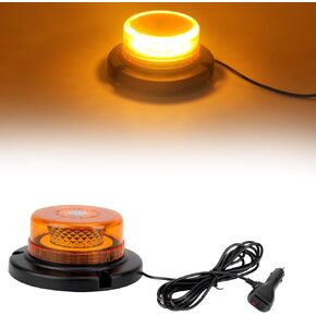 Amber Beacon Strobe Lights, 16 Flashing Modes 48 LED Warning Safety Lights with Magnetic Base, 4 Inch Traffic Lights for Construction Vehicles, Tow Trucks, Truck. Snow Plow, 12-24V (Amber, 1Pc)