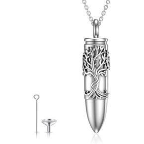 CHENGHONG Cremation Jewelry Bullet Urn Necklace for Ashes 925 Sterling Silver Butterfly/Tree of Life/Hamsa Bullet Pendant Necklace Memorial Keepsake Pendant for Human Ashes Gift for Women Men