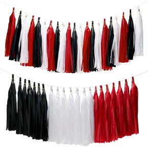 jijAcraft 21Pcs Halloween Garland Tissue Paper Tassel Banner, Black Red and White DIY Hanging Paper Halloween Party Decorations Black Tassel Garland Decor Mantle Office Tree Indoor