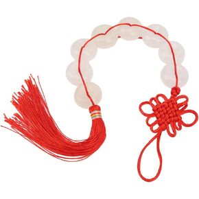 White Jade Pendant with Red Rope Pure Color Eight White Jade Chinese Knot Feng Shui Pendant Car Room Decoration Collection 17.1in