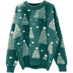 EGELEXY Women Christmas Sweater Funny Christmas Tree Sweater Sweatshirt Long Sleeves Knitted Pullover