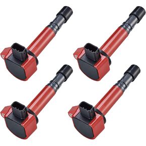 ENA Set of 4 Red Ignition Coil Pack Compatible with Honda Acura Saturn Accord Civic Pilot Ridgeline MDX EL Vue 2001 2002 2003 2004 2005 2006 2007 2008 2009 Coils for UF307 UF400 UF51 C1460 30520PDKA01