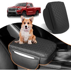 غطاء مسند ذراع وحدة التحكم المركزية لـ 2022 2023 2024 Nissan Frontier Accessories مسند ذراع وسادة وحدة التحكم غطاء حامي وسادة سوداء مع جيوب