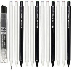 12 Pieces Mechanical Pencils 2B Lead Drafting Pencils Hexagonal Pencils With 12 pcs 2.0mm Refills Sharpeners for Artist Drawing Writing Sketching Construction At School Office