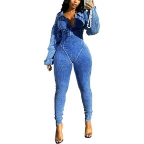 Womens Sexy Jumpsuits V Neck Long Sleeve Slim Bodycon Jumpsuits Going Out Casual Jumpsuits