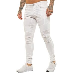 989Zé ENZO Mens Skinny Fit Jeans Casual Stretch Ripped Biker Denim Pants