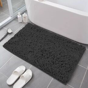 GWT Plush Chenille Bath Mat: Luxuriously Soft, Highly Absorbent, Non-Slip, 30""x20"" (Dark Grey)