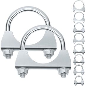 Keadic 2Pcs 2-1/8" Zinc Plated Exhaust U Clamps, Universal Silencer Exhaust Clips, 54mm Saddle Flange Muffer U-Bolt Clamp for 2-1/8" OD Pipe