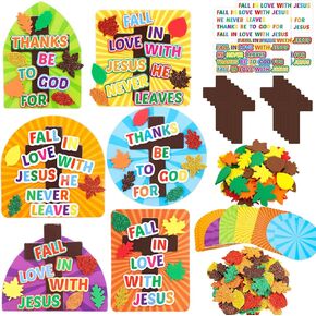 Religious Cross Crafts for Kids Thanksgiving Christian Cross Craft Kits DIY Fall Thankful Sunday School Cross Projects for Holiday VBS Classroom Home Decor Supplies 12 Sets