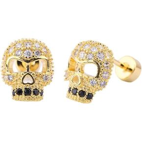 Crystal Skeleton Head Cartilage Helix Stud Earrings Stainless Steel Cubic Zirconia Skull Love Heart Screw Flat Back Tragus Tiny Studs Earring Punk Halloween Party Jewelry Gifts for Women Men Girls 18G