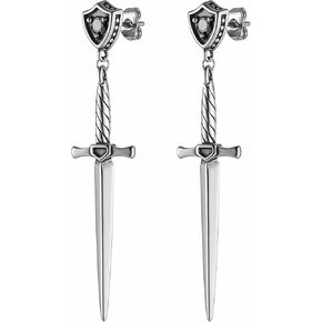 HZMAN Sword Dangle Drop Earrings for Men Gothic Punk Stainless Steel Medieval Knight Stud Earring Jewelry Gift
