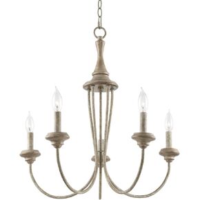 Kira Home Lotus 24" 5-Light French Country Chandelier, Adjustable Height, Smoked Cedar Style Wood + Rustic Metal Finish
