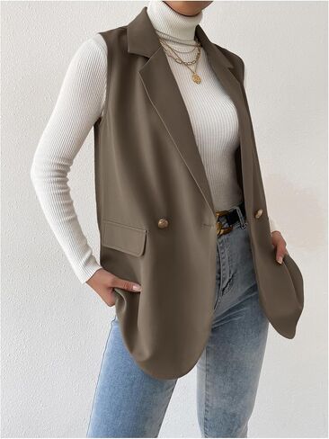 GORGLITTER Women's Long Vest Sleeveless Button Up Work Office Cardigan Blazer Vest in Kuwait