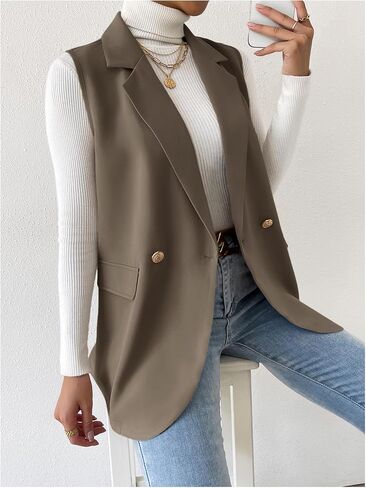 GORGLITTER Women's Long Vest Sleeveless Button Up Work Office Cardigan Blazer Vest in Kuwait