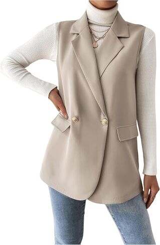 GORGLITTER Women's Long Vest Sleeveless Button Up Work Office Cardigan Blazer Vest in Saudi Arabia