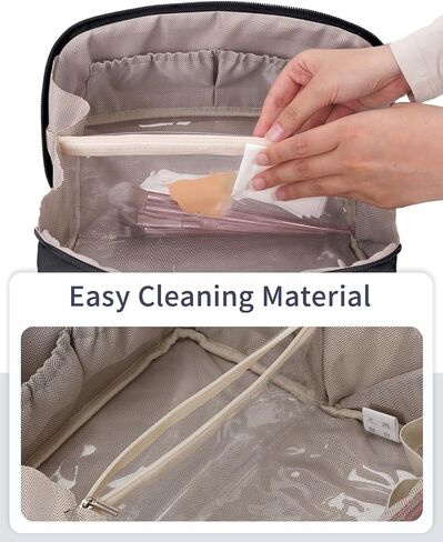Wandering Nature Travel Makeup Bag,Travel Make up Bag with Large Capacity,Quilted Makeup Organizer Bag, Open Flat Travel Toiletry Bag for Women Cosmetic Bag with Divider and Handle,Patent Pending in Saudi Arabia