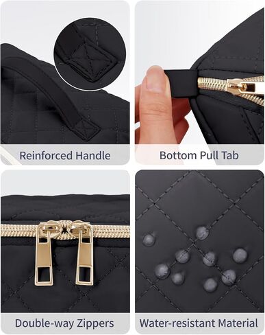 Wandering Nature Travel Makeup Bag,Travel Make up Bag with Large Capacity,Quilted Makeup Organizer Bag, Open Flat Travel Toiletry Bag for Women Cosmetic Bag with Divider and Handle,Patent Pending in Saudi Arabia