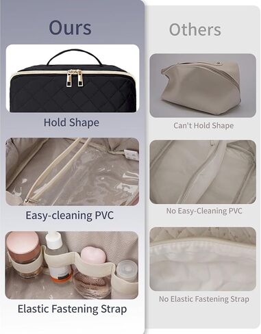 Wandering Nature Travel Makeup Bag,Travel Make up Bag with Large Capacity,Quilted Makeup Organizer Bag, Open Flat Travel Toiletry Bag for Women Cosmetic Bag with Divider and Handle,Patent Pending in Saudi Arabia