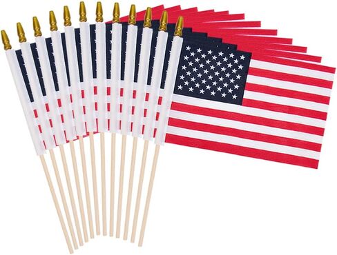 Uelfbaby 12 Pack Small American Flags on Stick, Small US Flags/Mini American Flag on Stick 4x6 Inch US American Hand Held Stick Flags with Kid-Safe Spear Top, Polyester Full Color Tear-Resistant Flag for 4th of July Decorations, Memorial Day Decorations in Kuwait