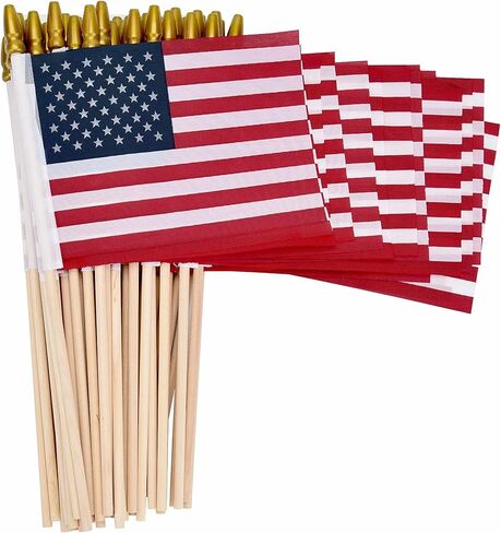 Uelfbaby 12 Pack Small American Flags on Stick, Small US Flags/Mini American Flag on Stick 4x6 Inch US American Hand Held Stick Flags with Kid-Safe Spear Top, Polyester Full Color Tear-Resistant Flag for 4th of July Decorations, Memorial Day Decorations in Kuwait