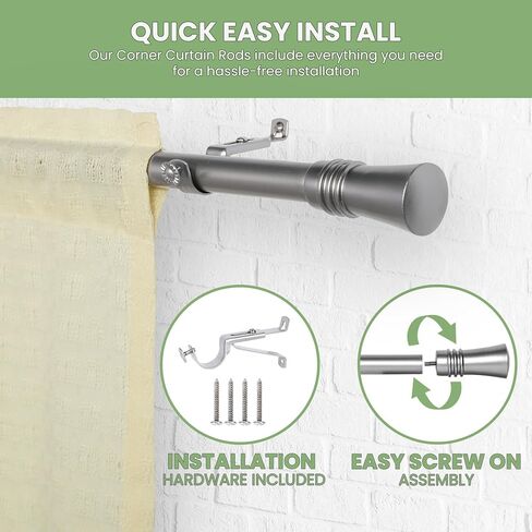 Adjustable Silver Corner Curtain Rod 36-72 Inch for Windows – Decorative Curtain Rods with 360° Rotating Connector Fit All Curtain Types / Rooms in Saudi Arabia
